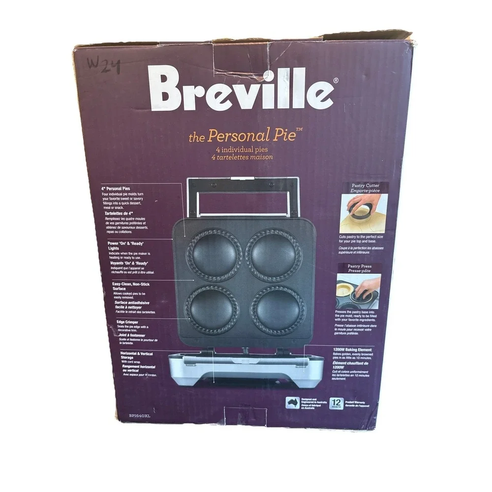 Breville BPI640XL 1200W Personal 4 Mini Pie Maker Stainless Steel New Open Box